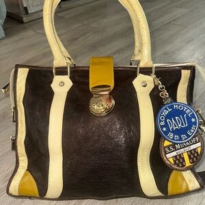 Rebecca Minkoff Two Tone Brown Cream French Tote Satchel Bag Purse Rare